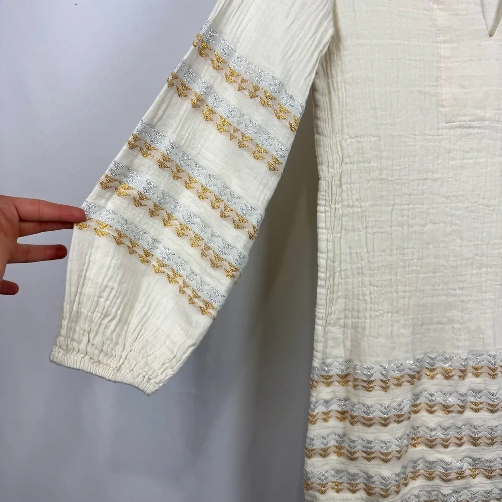 BCBGMAXAZRIA Keely Tunic Dress Long Sleeve Metallic Stripe Boho Notch Neck Sz XS - Picture 5 of 12